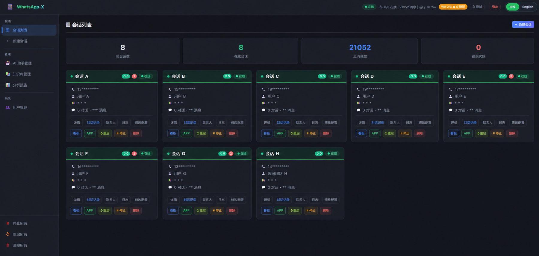 WhatsApp-X 多账号管理仪表盘
